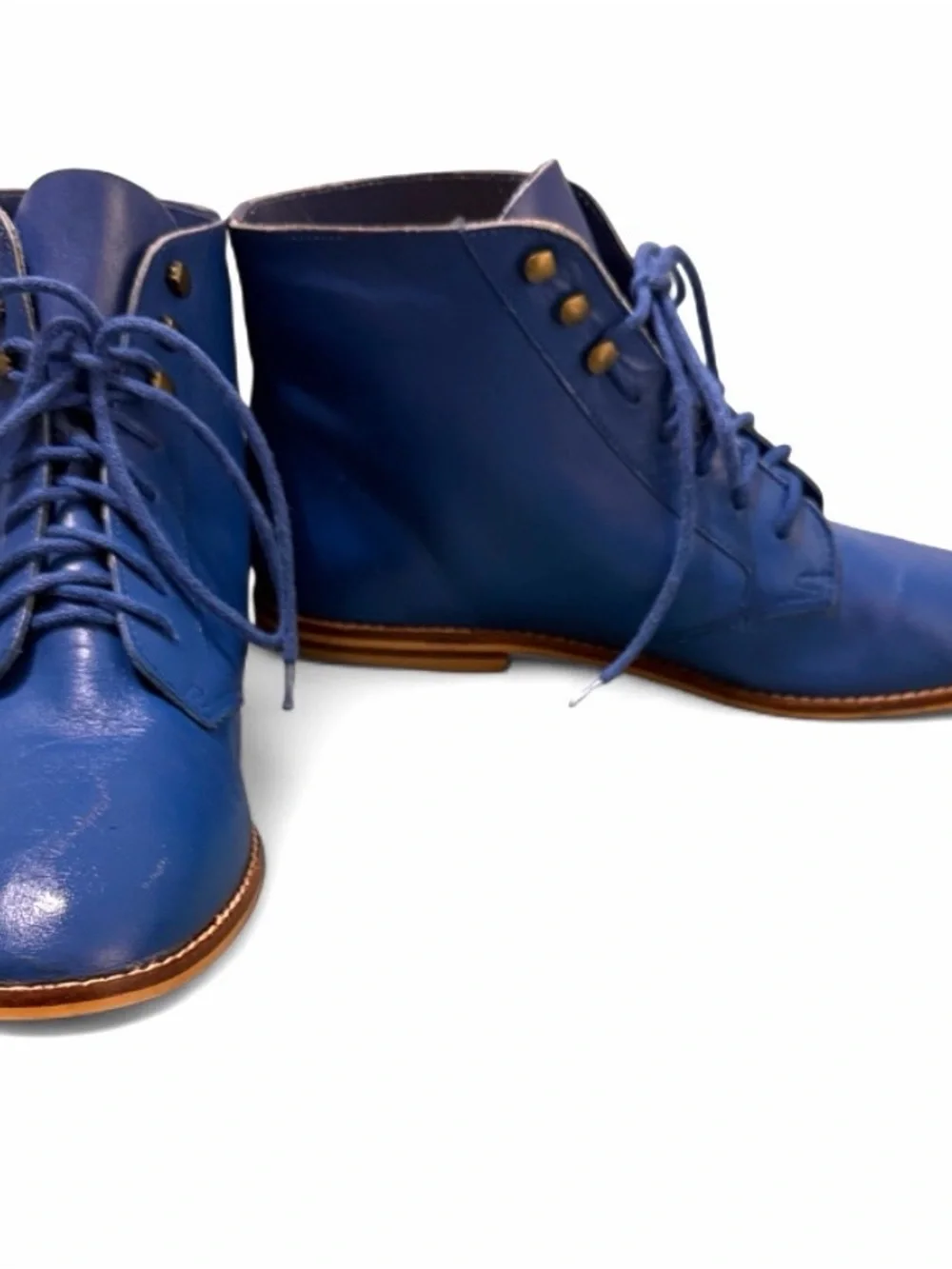Rare Vintage Allegre' Royal Blue Genuine Leather Lace-Up Ankle Boots, Size 8 Y2K